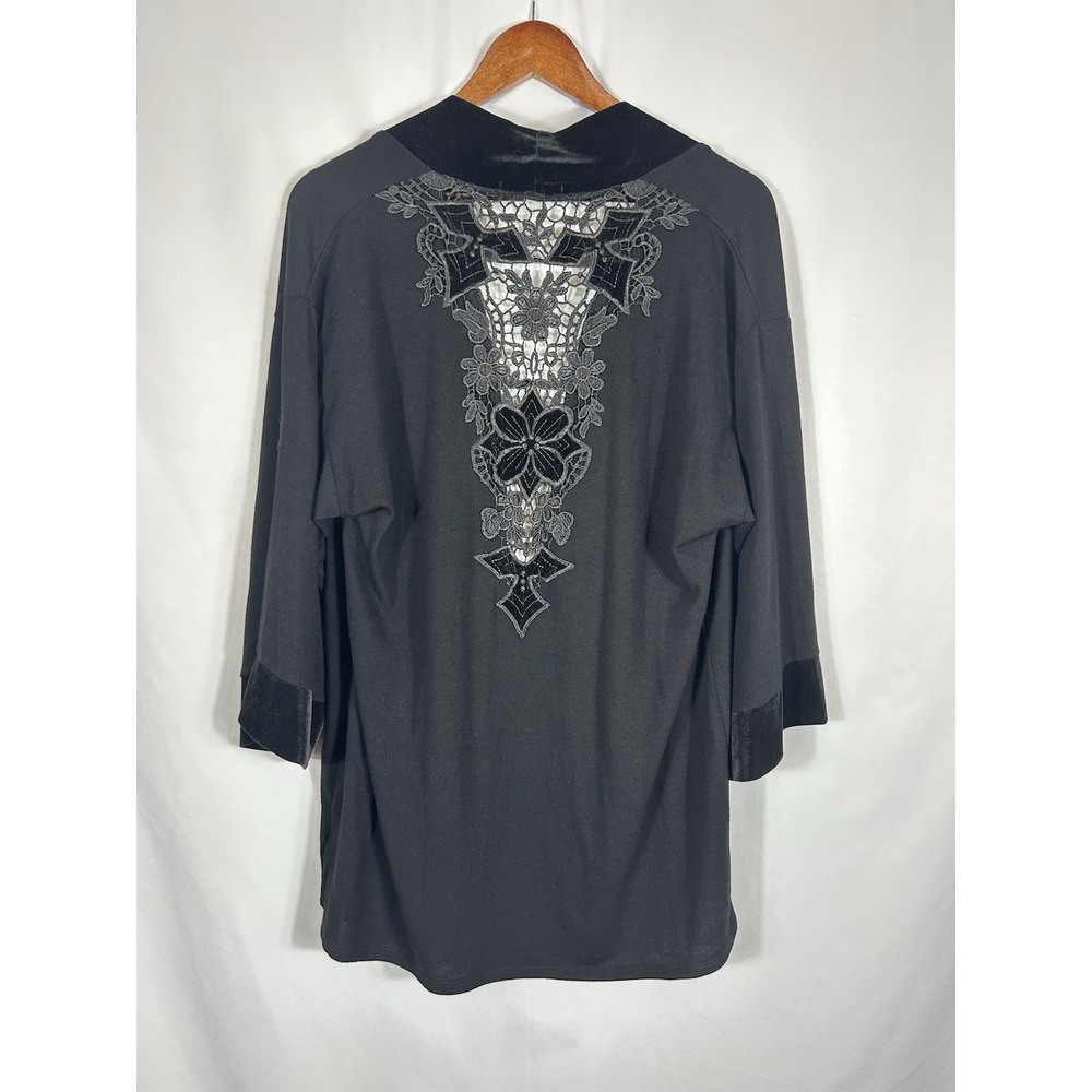 VTG Black Velvet Burnout Cardigan Size M‎ Wide Sleeve Y2K Whimsigoth Witchy Vamp